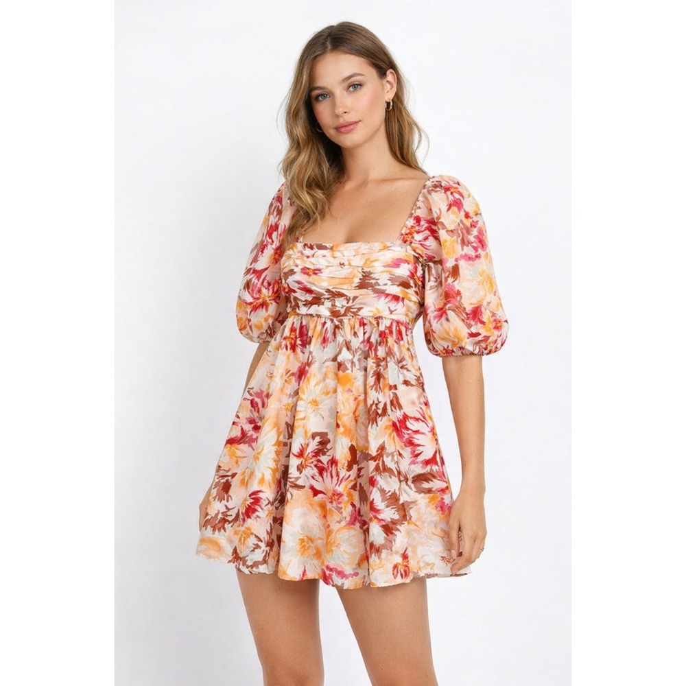 Abercrombie & Fitch Emerson Floral Print Mini Dress XS Square Neck Puff Sleeves - Picture 16 of 16